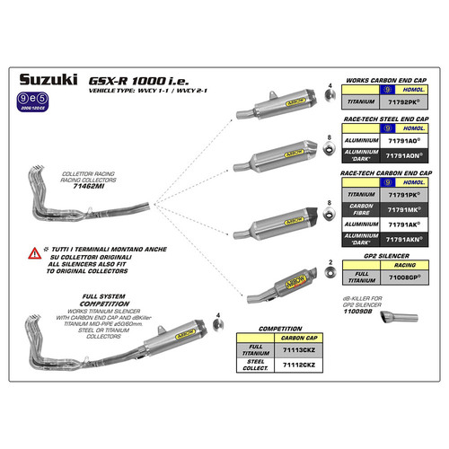 ARROW SILENCER - RACE-TECH ALUMINIUM DARK WITH CARBON END CAP - SUZUKI GSX-R 1000 '12-16