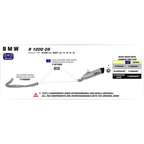 ARROW SILENCER - MAXI RACE-TECH ALUMINIUM WITH CARBON END CAP - BMW R 1200 GS / ADVENTURE '13-18 BMW