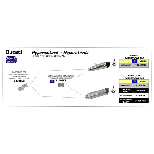 ARROW SILENCER - X - KONE NICHROM SILVER WITH CARBON END CAP - DUCATI HYPERMOTARD & HYPERSTRADA