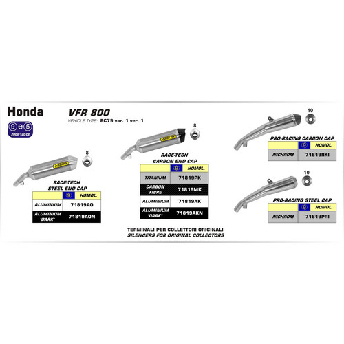 ARROW SILENCER - RACE-TECH ALUMINIUM SILVER WITH STEEL END CAP - HONDA VFR 800 F '14-16