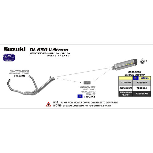 ARROW SILENCER - RACE-TECH TITANIUM WITH CARBON END CAP - SUZUKI DL 650 / XT V-STROM