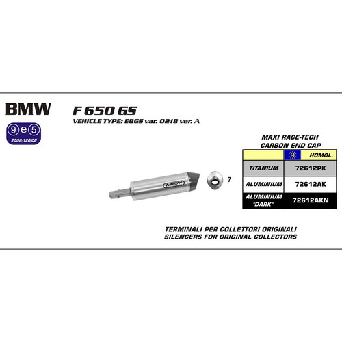 ARROW SILENCER - MAXI RACE-TECH TITANIUM WITH CARBON END CAP - BMW F650GS, F800GS / ADVENTURE '08-18