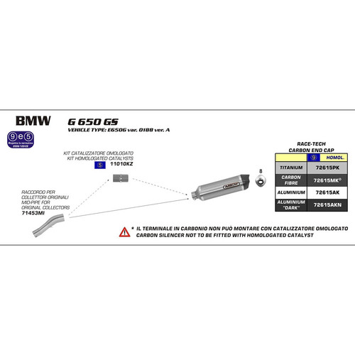 ARROW SILENCER - RACE-TECH ALUMINIUM DARK WITH CARBON END CAP - BMW G650GS & SERTAO '11-16