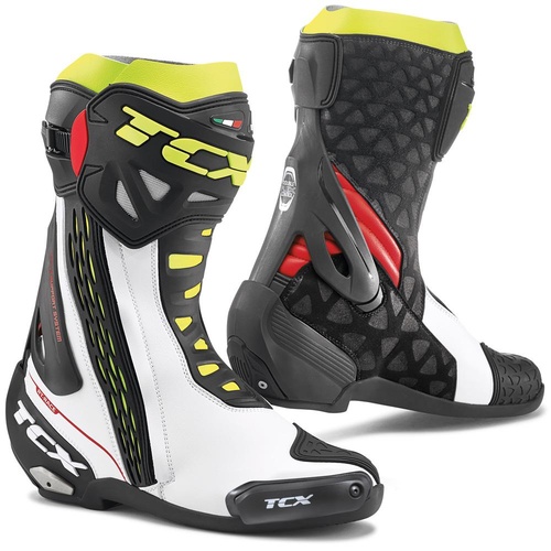 TCX RT-RACE BOOTS WHITE RED FLURO YELLOW 40