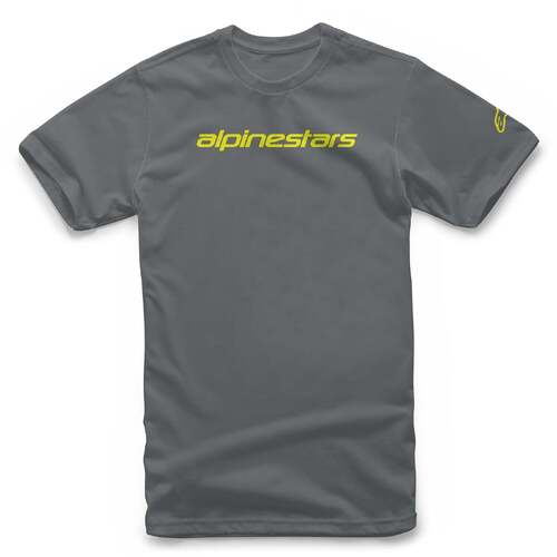 ALPINESTARS LINEAR WORDMARK TEE CHARCOAL FLURO YELLOW S