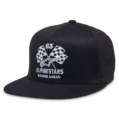 ALPINESTARS DOUBLE CHECK FLATBILL HAT BLACK WHITE L/XL