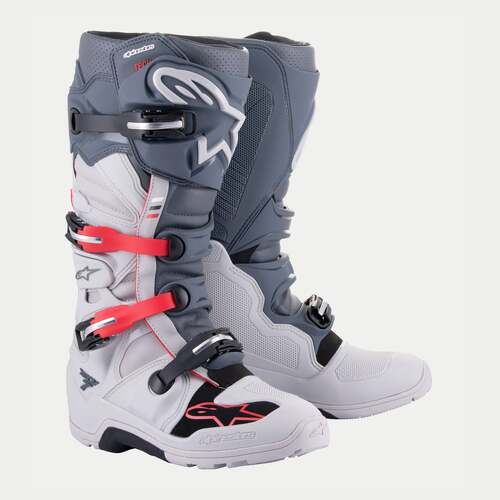 ALPINESTARS TECH 7 ENDURO BOOTS LIGHT GREY DARK GREY BRIGHT RED 10