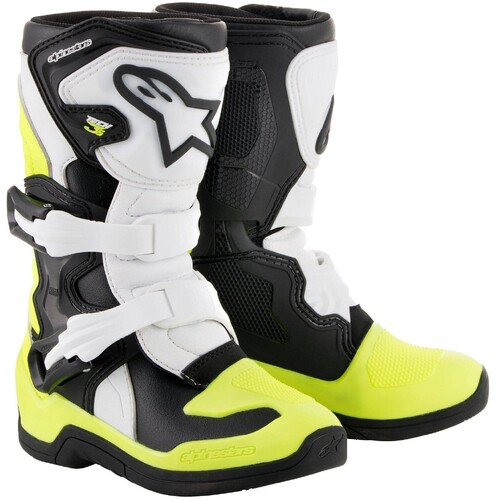 ALPINESTARS KIDS TECH 3S  BLACK WHITE FLURO YELLOW 12