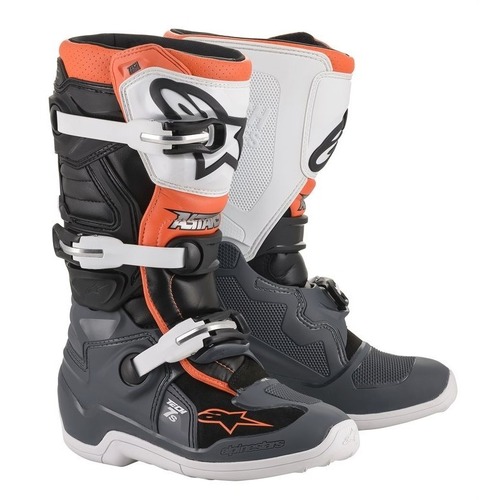 ALPINESTARS YOUTH TECH 7S BOOTS BLACK GREY WHITE FLURO ORANGE  2