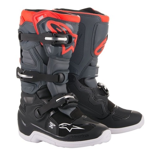 ALPINESTARS YOUTH TECH 7S BOOTS BLACK DARK GREY FLURO RED  2
