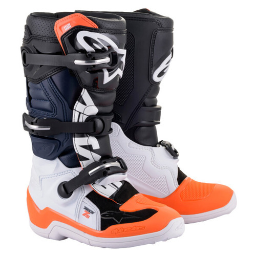ALPINESTARS YOUTH TECH 7S BOOTS BLACK WHITE ORANGE  8