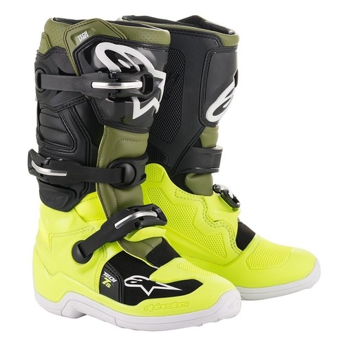 ALPINESTARS YOUTH TECH 7S BOOTS FLURO YELLOW MILITARY GREEN BLACK  2