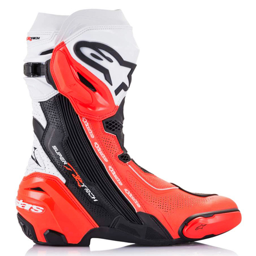 ALPINESTARS SUPERTECH R V2 VENTED BOOT BLACK WHITE RED FLURO 44