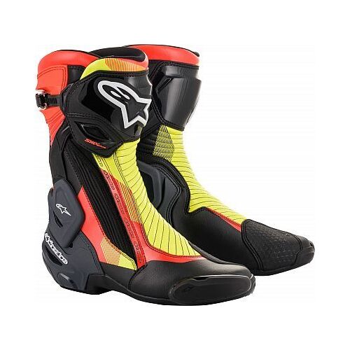 ALPINESTARS SMX PLUS V2 BOOT BLACK FLURO RED FLURO YELLOW 42
