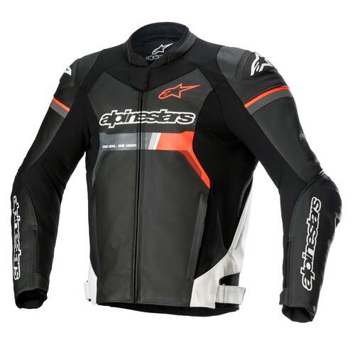 ALPINESTARS GP FORCE LEATHER AIRFLOW JACKET BLACK WHITE RED FLURO 54