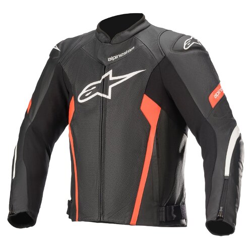 ALPINESTARS FASTER V2 AIR LEATHER JACKET BLACK FLURO RED 60