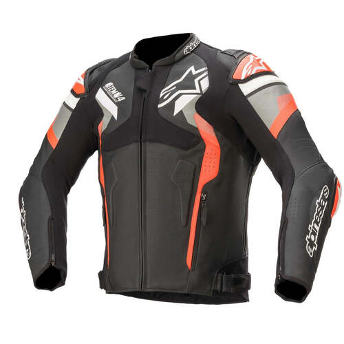 ALPINESTARS ATEM V4 LEATHER JACKET BLACK GRAY FLURO RED 48