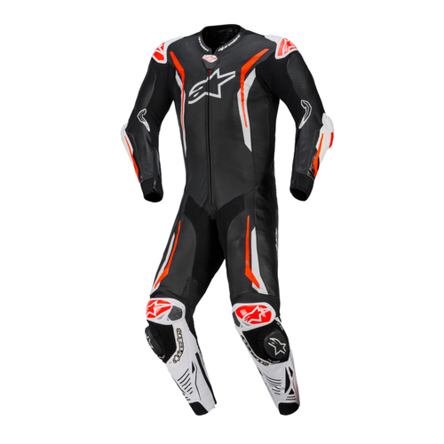 ALPINESTARS GP TECH V5 1 PC SUIT BLACK WHITE RED FLURO 48