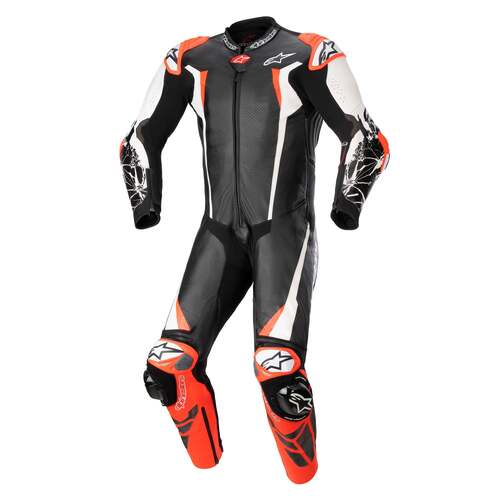 ALPINESTARS RACING ABSOLUTE V2 LEATHER SUIT BLACK WHITE FLURO RED 58