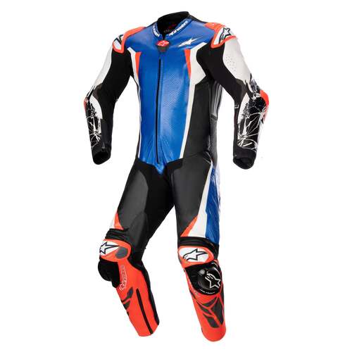 ALPINESTARS RACING ABSOLUTE V2 LEATHER SUIT METALLIC BLUE BLACK WHITE FLURO RED 52