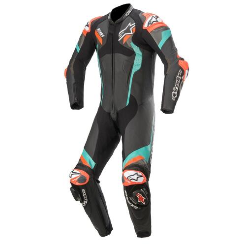 ALPINESTARS ATEM V4 LEATHER SUIT BLACK PETROL FLURO RED 50