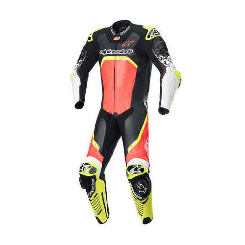 ALPINESTARS GP TECH V4 1 PC SUIT BLACK FLURO RED YELLOW 48