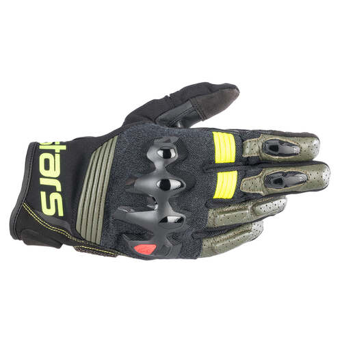 ALPINESTARS HALO LEATHER GLOVES FOREST BLACK FLURO YELLOW M