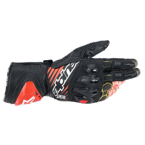 ALPINESTARS GP TECH V2 GLOVES BLACK WHITE RED FLURO S