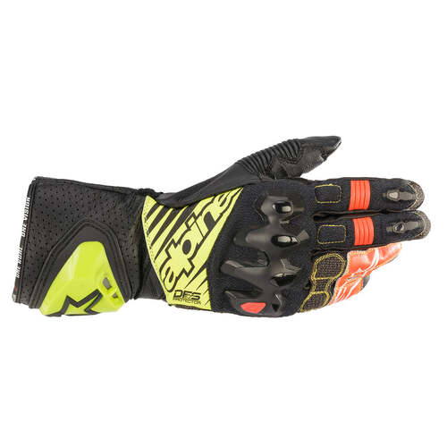 ALPINESTARS GP TECH V2 GLOVES BLACK FLURO YELLOW FLURO RED M