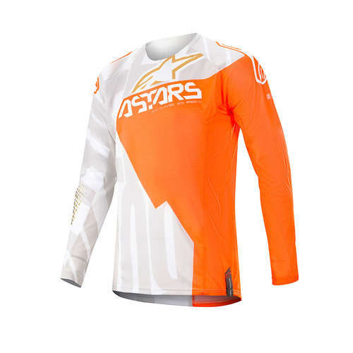 ALPINESTARS 2020 TECHSTAR FACTORY METAL JERSEY WHITE FLURO ORANGE GOLD S