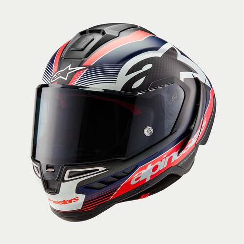 ALPINESTARS SUPERTECH SR10 TEAM BLACK CARBON RED FLURO MATT BLUE HELMET XS