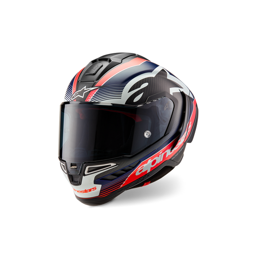 ALPINESTARS SUPERTECH SR10 TEAM BLACK CARBON RED FLURO MATT BLUE HELMET XS