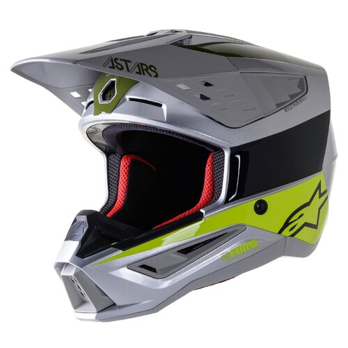 ALPINESTARS SM5 BOND HELMET SILVER BLACK FLURO YELLOW MILITARY GREEN S