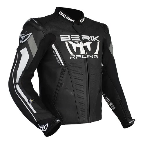 BERIK APEX LEATHER JACKET BLACK WHITE 56