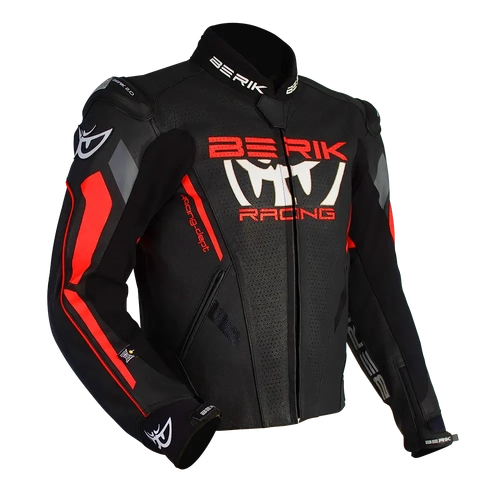 BERIK APEX LEATHER JACKET BLACK FLURO RED 54