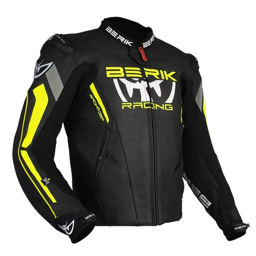 BERIK APEX LEATHER JACKET BLACK HI VIZ 52