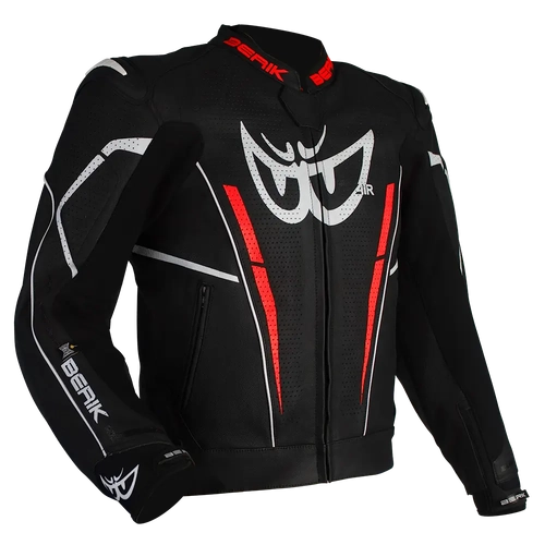 BERIK MONZA LEATHER JACKET BLACK FLURO RED 56