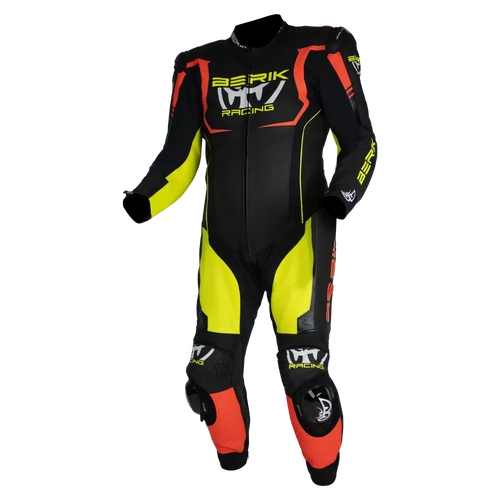 BERIK MUGELLO LEATHER RACE SUIT BLACK HI VIZ RED 52