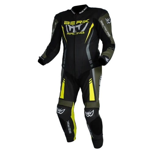 BERIK SICILY LEATHER RACE SUIT BLACK ARMY HI VIZ 54