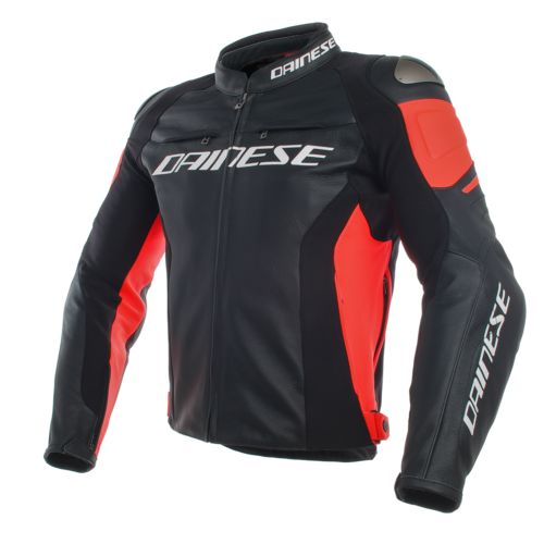DAINESE RACING 3 LEATHER JACKET BLACK FLURO RED 58