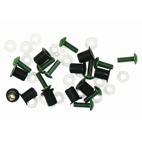 MOTORCYCLE SPECIALTIES FAIRING BUBBLE SCREW KIT - GREEN - FBS3GR