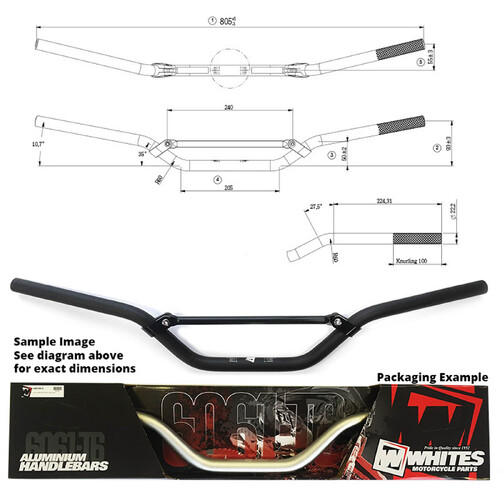WHITES HANDLEBAR 7/8 (22.2MM) BLACK - KAWASAKI KX/KXF / SUZUKI RMZ
