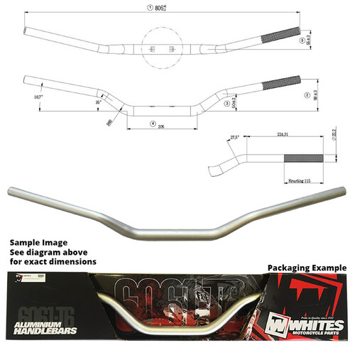 WHITES HANDLEBAR 1-1/8in TAPER SILVER - KAWASAKI KX/KXF/ SUZUKI RMZ