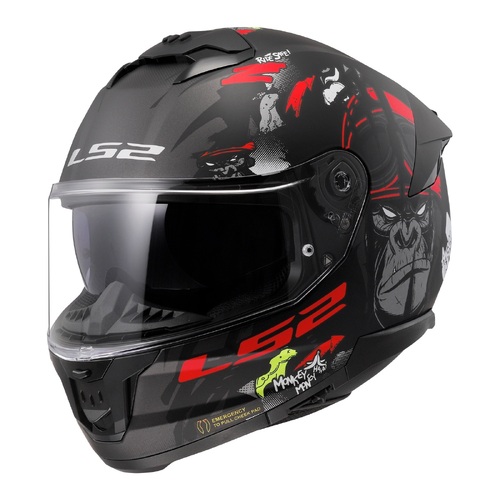 LS2 FF808 STREAM II ANGRY MONKEY MATT BLACK RED S