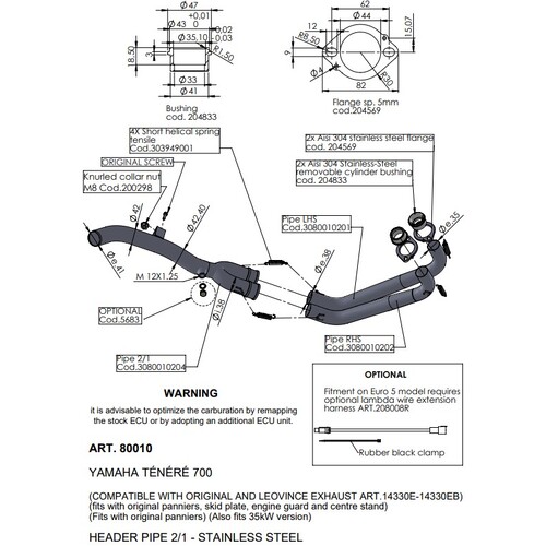 LEO VINCE HEAD PIPES STAINLESS TÉNÉRÉ 700 '19> (orig. & LV exhaust) (orig. skid plate, engine guard, c stand, pann)