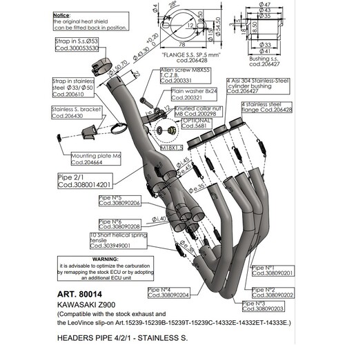 LEO VINCE HEAD PIPES STAINLESS Z 900 *Not compatible w 20-21 AUS model. Please see 17-19 model year 8091*