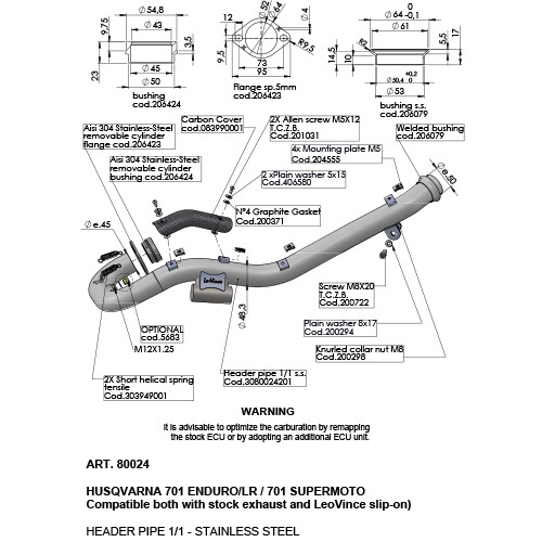 LEO VINCE HEAD PIPES STAINLESS 701 ENDURO/LR / 701 SUPERMOTO '21> (Stock & LV exhaust)