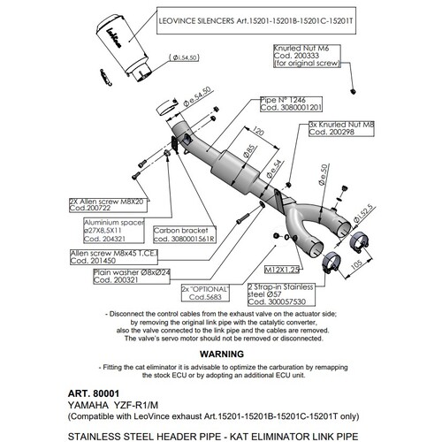 LEO VINCE LINK PIPE (CAT ELIM.) STAINLESS YZF-R1 / M '15> (Only for LV-10 slip-on)