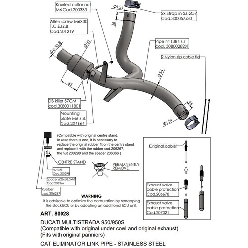 LEO VINCE LINK PIPE (CAT ELIM.) STAINLESS M'STRADA 950/S '21> (Comp w orig. muffler, pann, under cowl) 