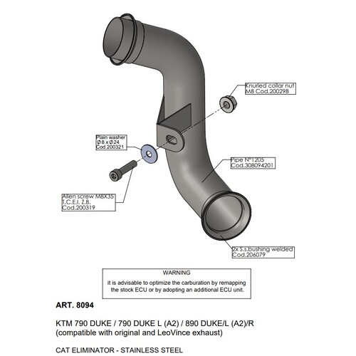 LEO VINCE LINK PIPE (CAT ELIM.) STAINLESS 790 / 890 DUKE '18> (compatible w orig. & LV slip-on) 